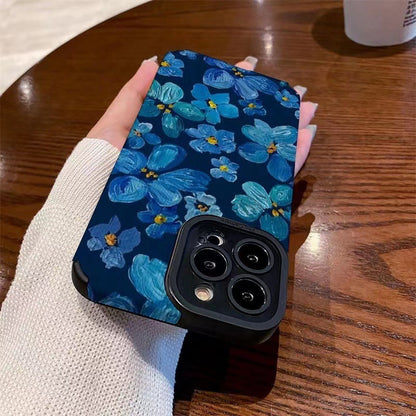 Aesthetic Vintage Floral Blue Flower Soft TPU Case - Shockproof Protection Cover for iPhone