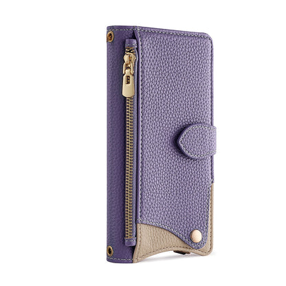 Crossbody Leather Wallet Case with Makeup Mirror & Card Holder for iPhone 17 16 15 14 Pro Max - Zipper Pocket Stand Cover