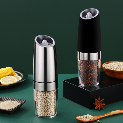Automatic Electric Gravity Salt and Pepper Grinder Set - Battery Operated Mills with Adjustable Coarseness & LED Light