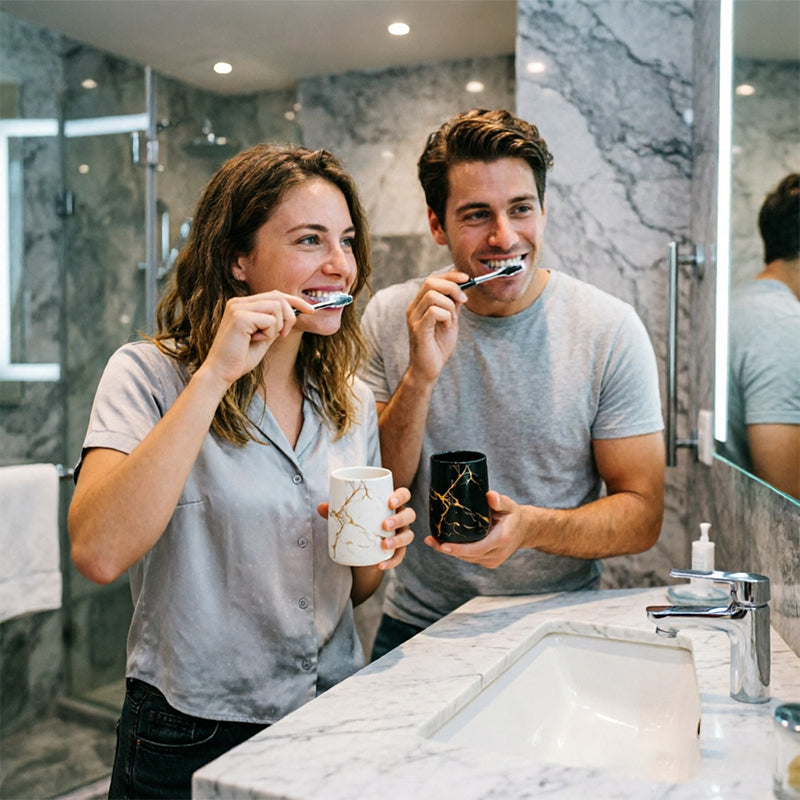 Luxury Marble Pattern Ceramic Bathroom Tumbler - High-End Toothbrush & Mouthwash Cup