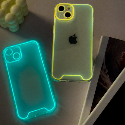 Luminous Neon Frame Clear Phone Case for iPhone 15 Pro Max 14 13 12 - Transparent Glow Silicone Cover
