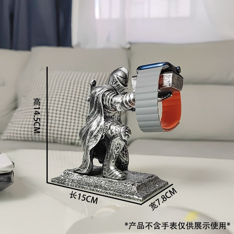 Medieval Knight Smartwatch Charging Stand - Creative Resin Watch Display Holder Dock for Apple Watch & Samsung Galaxy Watch