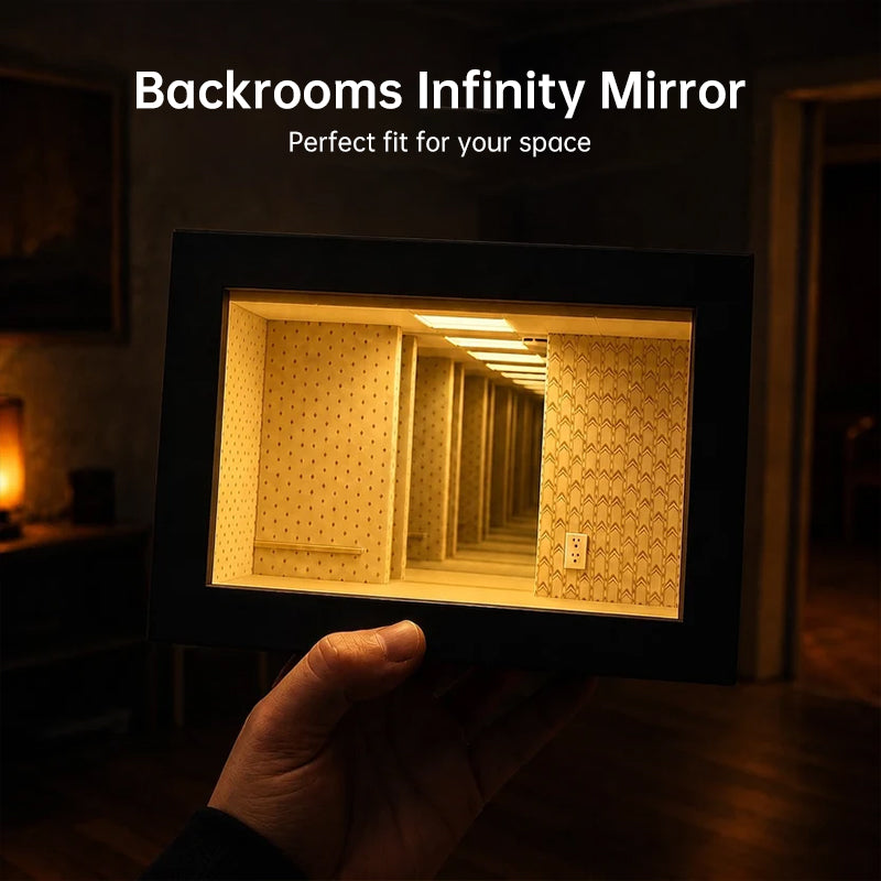 LED Abyss Mirror Display Case - Wooden Infinity Shadow Box for Mini Figures
