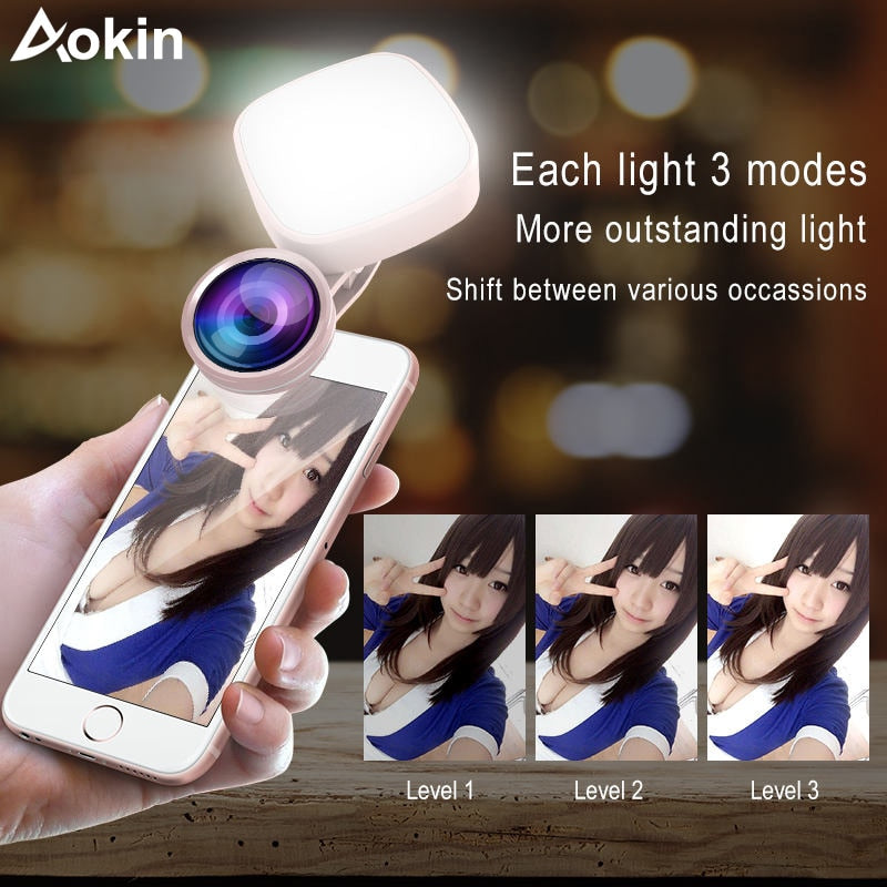 3-in-1 Selfie Ring Light with HD Fisheye & Wide-Angle Lens - LED Camera Phone Photography Kit for iPhone & Samsung