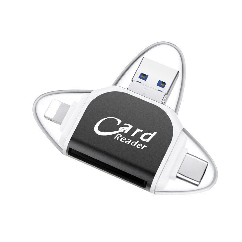 4-in-1 Plug and Play SD/TF Memory Card Reader - Multi-Port OTG Adapter for iPhone, Android & PC