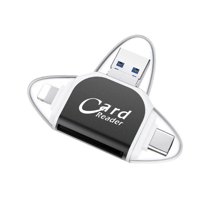 4-in-1 Plug and Play SD/TF Memory Card Reader - Multi-Port OTG Adapter for iPhone, Android & PC