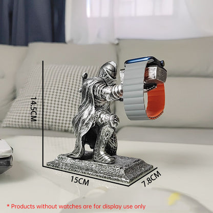 Medieval Knight Smartwatch Charging Stand - Creative Resin Watch Display Holder Dock for Apple Watch & Samsung Galaxy Watch