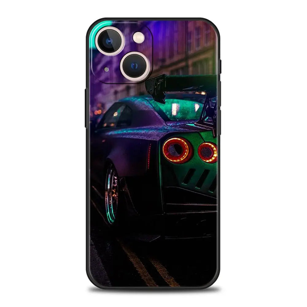 Japanese Blue & Red JDM Sports Car Phone Case - Car Enthusiast Protective Cover for iPhone 15