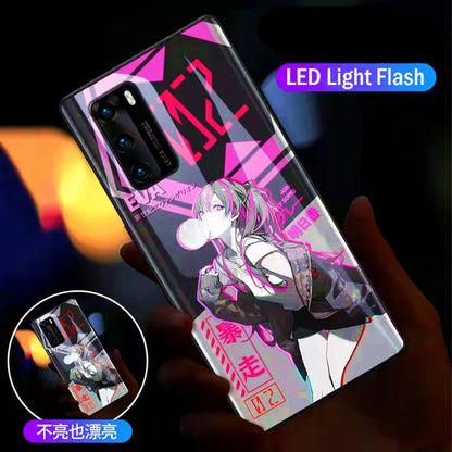 LED Flash Call Light Anime Phone Case - Glowing Sound Control Glass Cover for Samsung Galaxy S23 S22 Ultra