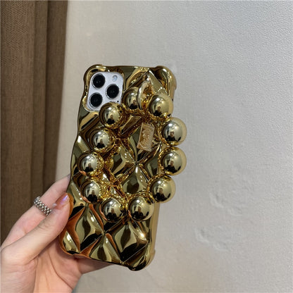 Luxury Plating Gold Diamond Phone Case with Bead Bracelet Chain for iPhone