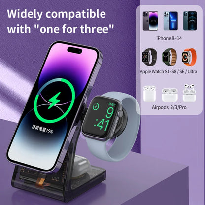 3-in-1 Transparent Magnetic Wireless Charger Stand - Fast Charging Station for iPhone, Apple Watch & AirPods