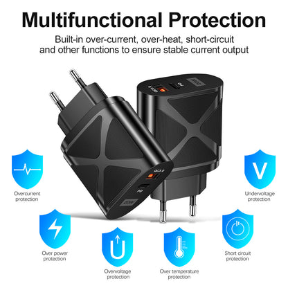 20W PD & QC3.0 Dual-Port Fast Wall Charger - LED Luminous Mobile Phone Charging Head