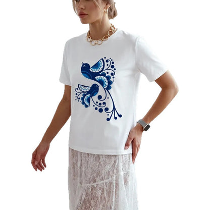 Women's Casual White Loose Round Neck Short Sleeved Tee