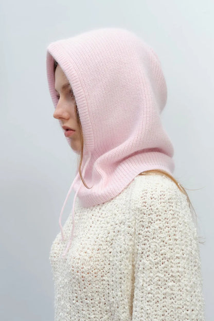 Drawstring Solid Thermal Knit Balaclava Hood | Winter Neck Warmer Hat