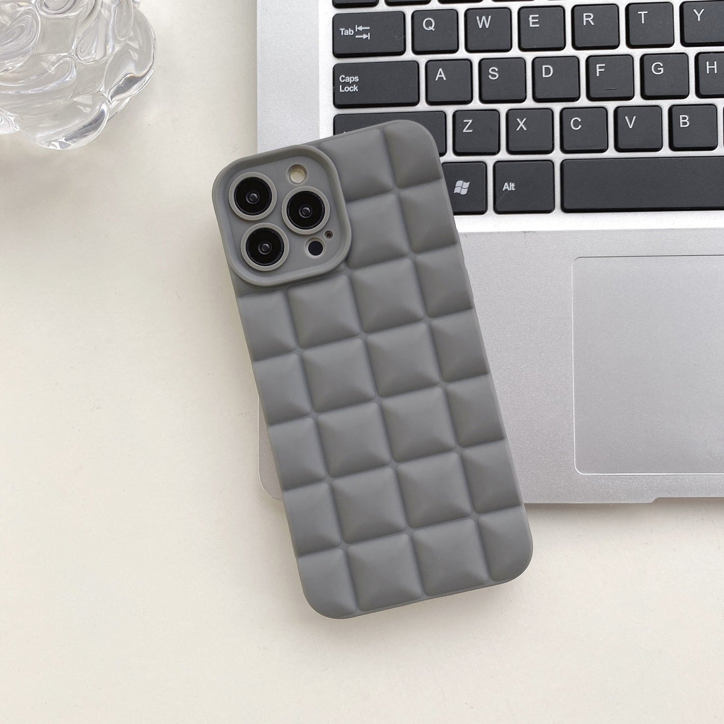 3D Stereo Lattice Puffer Phone Case for iPhone 14 Pro Max - Soft Silicone Geometric Protective Cover