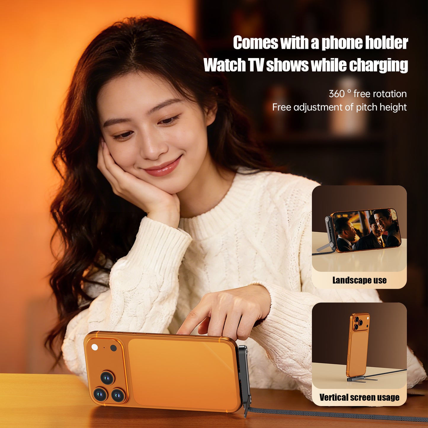 240W Fast Charging Cable with Folding Stand - Bendable Non-Blocking Data Cable & Phone Holder