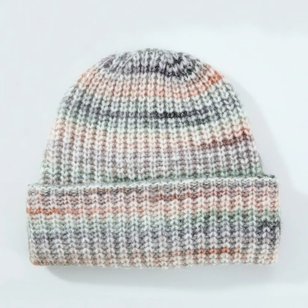 Unisex Thermal Contrast Color Knit Beanie Hat | Soft Warm Ribbed Winter Skull Cap