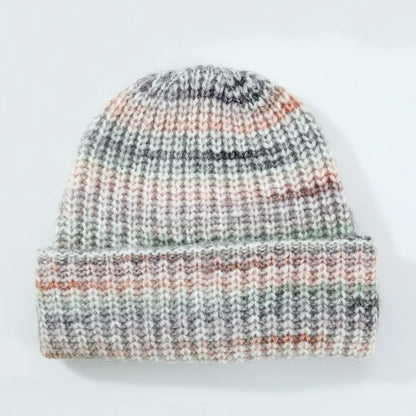 Unisex Thermal Contrast Color Knit Beanie Hat | Soft Warm Ribbed Winter Skull Cap