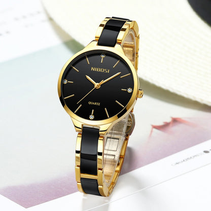 NIBOSI 2330 Luxury Ceramic Bracelet Watch for Ladies - Creative Quartz Watch for Women