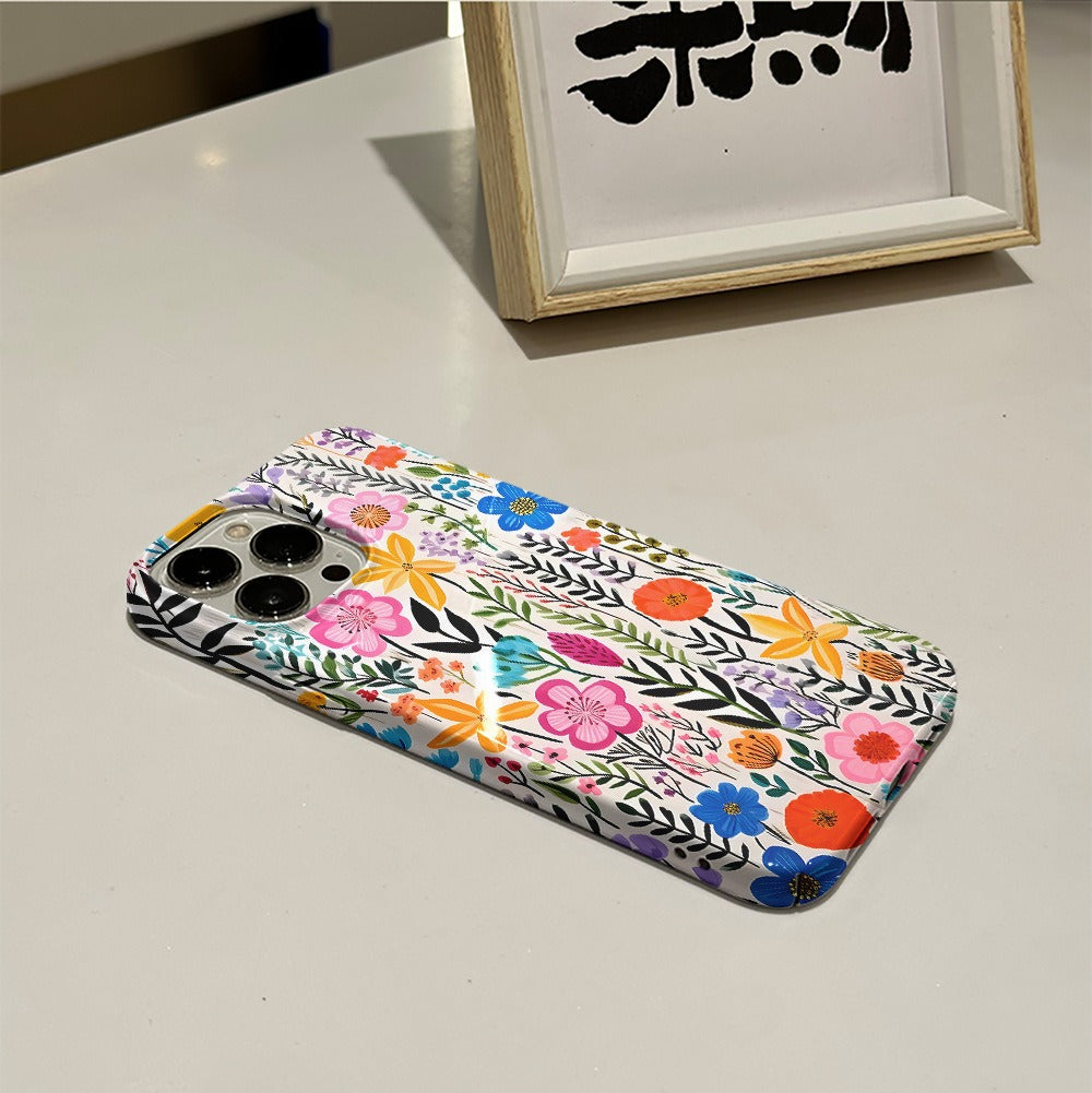 Vibrant Colorful Floral Pattern Hard Phone Case for iPhone 16 15 14 13 Series