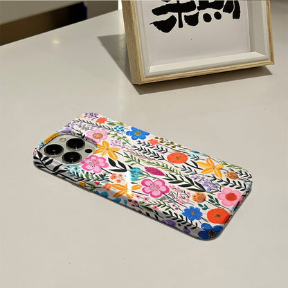 Vibrant Colorful Floral Pattern Hard Phone Case for iPhone 16 15 14 13 Series