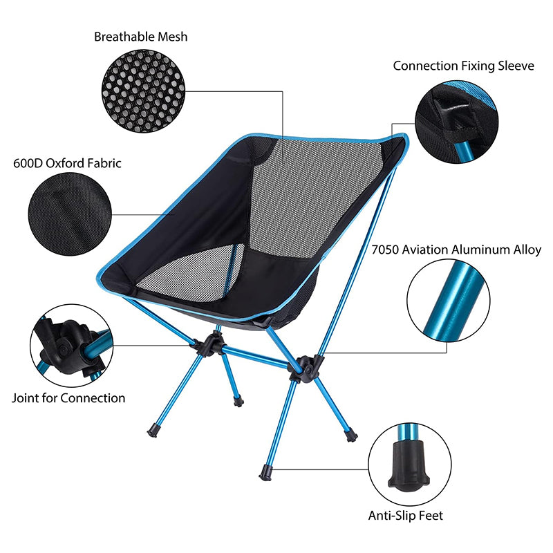 Portable Folding Camping Chair - Ultra Light Compact Outdoor Moon Chair with Carry Bag