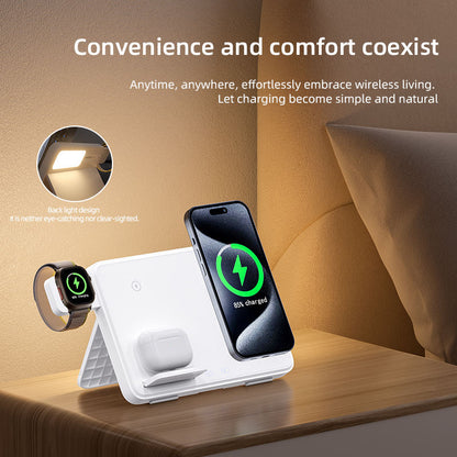 -in-1 Fast Wireless Charging Station - 15W Foldable Multi-Device Charging Dock for iPhone, Apple Watch & AirPods