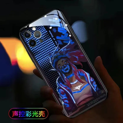 LED Flash Call Light Anime Phone Case - Glowing Sound Control Glass Cover for Samsung Galaxy S23 S22 Ultra