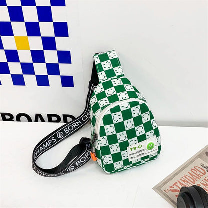 Kids' Lightweight Plaid Chest Bag - Contrast Color Messenger & Waist Bag for Outdoor Play