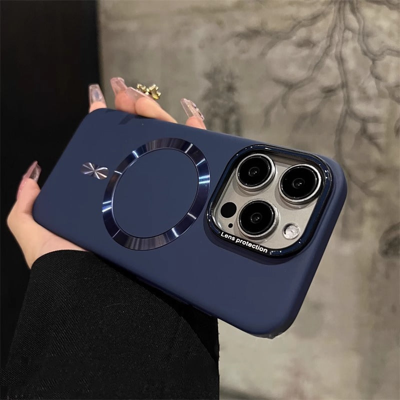 Magnetic Frosted Matte Case with Camera Lens Film for iPhone 16 15 14 13 Pro Max - Shockproof Cover