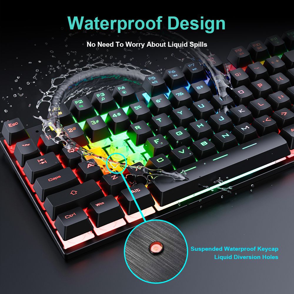 AN-300 Wired Gaming Keyboard and Mouse Set - Floating Keycap Rainbow Backlit Mechanical Feel Combo