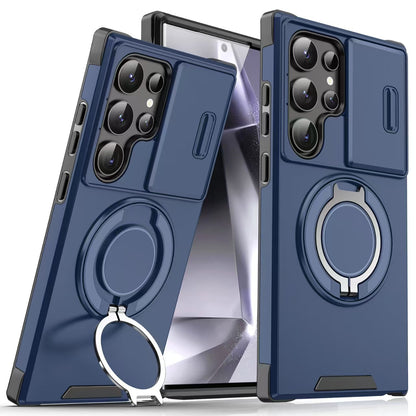 Samsung Galaxy Shockproof Armor Case - Rotating Ring Kickstand & Sliding Camera Lens Cover