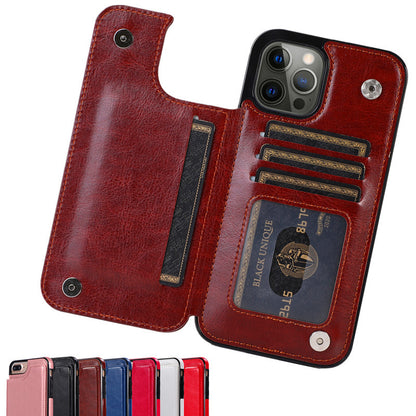 Vintage Crazy Horse Leather Wallet Phone Case with Flip Card Slots for iPhone 15 14 13 Pro Max