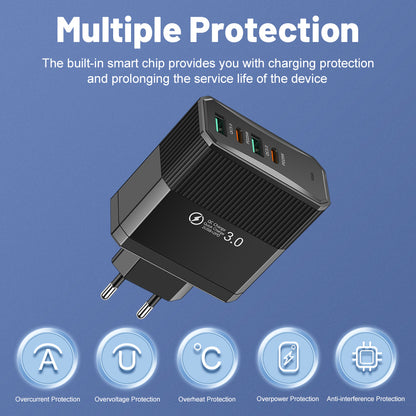 4-in-1 Fast Wall Charger - 2 USB & 2 PD Multi-Port Power Adapter for Smartphones & Tablets
