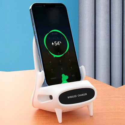 Novelty Mini Chair Wireless Charger Stand 10W - Fast Charging Desktop Phone Holder with Speaker