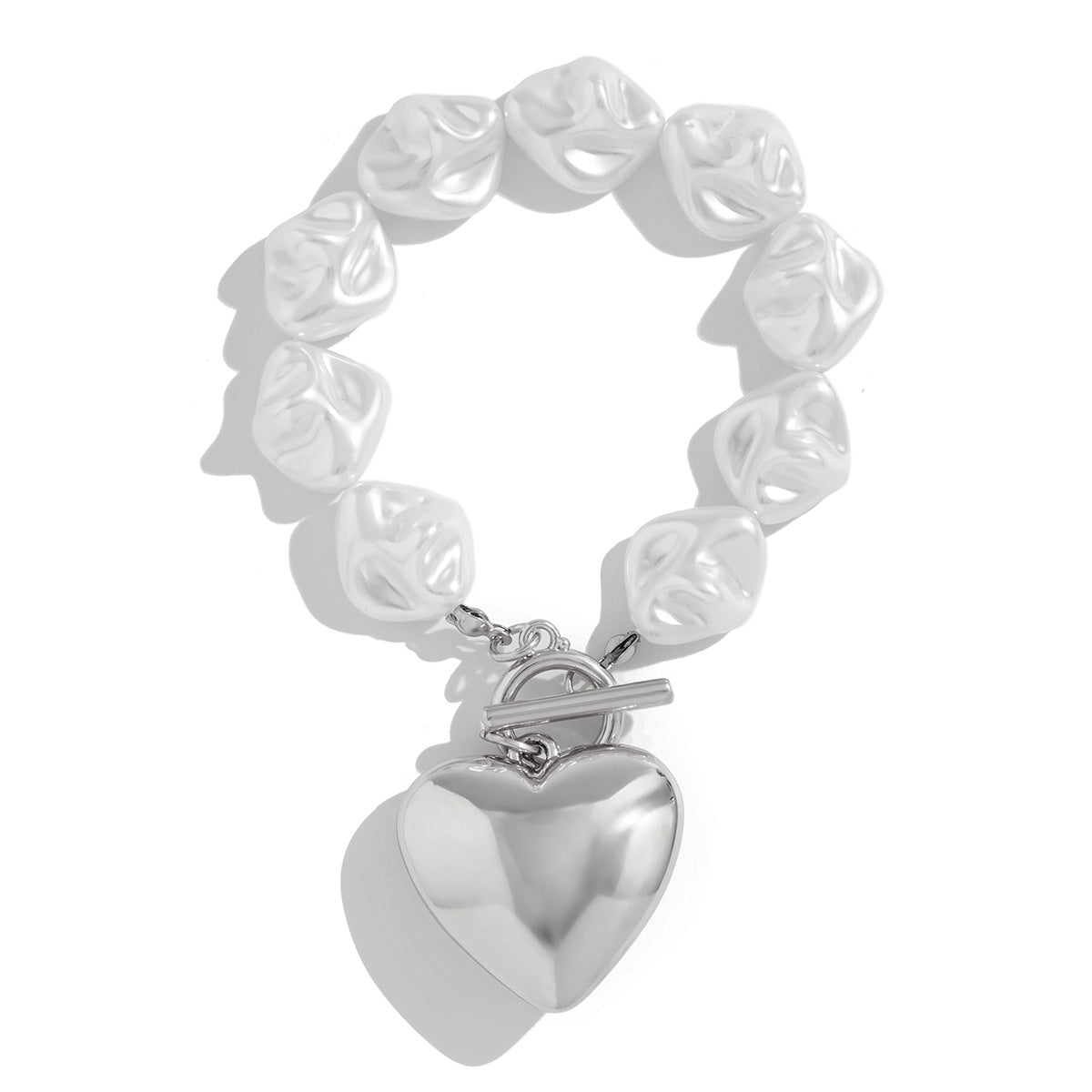Baroque Pearl Necklace & Bracelet Set with Large Gold Heart Pendant