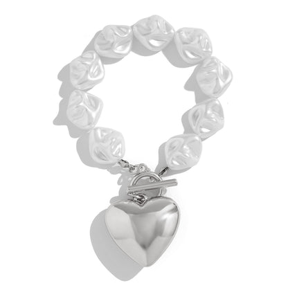 Baroque Pearl Necklace & Bracelet Set with Large Gold Heart Pendant