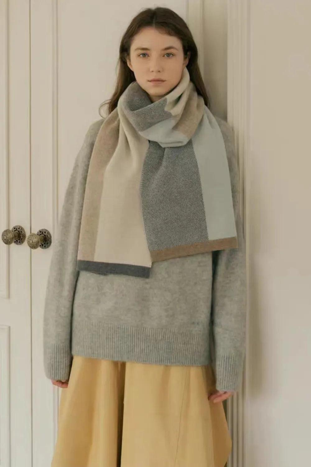 Luxury Soft Cashmere-Feel Scarf | Thermal Contrast Color Acrylic Winter Shawl for Women