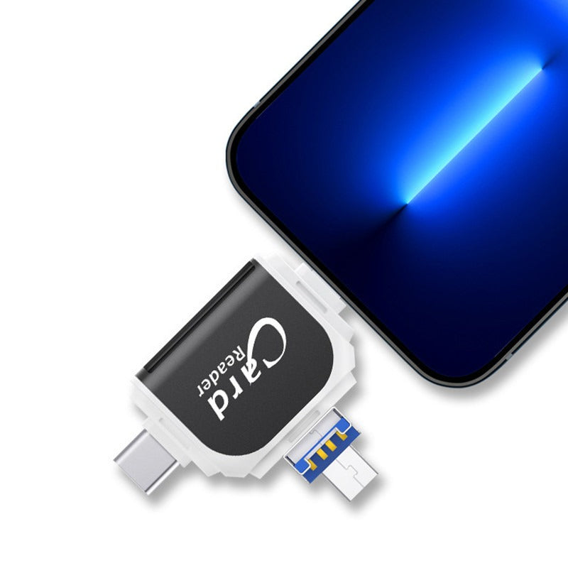 4-in-1 Plug and Play SD/TF Memory Card Reader - Multi-Port OTG Adapter for iPhone, Android & PC