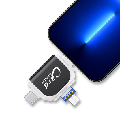 4-in-1 Plug and Play SD/TF Memory Card Reader - Multi-Port OTG Adapter for iPhone, Android & PC