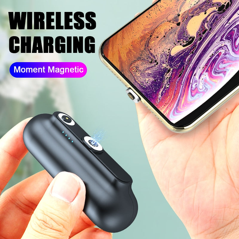 2600mAh Mini Magnetic Capsule Power Bank - Ultra-Compact Emergency Battery Pack with Interchangeable Plugs