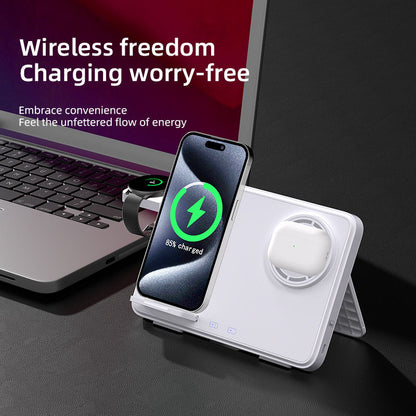 -in-1 Fast Wireless Charging Station - 15W Foldable Multi-Device Charging Dock for iPhone, Apple Watch & AirPods
