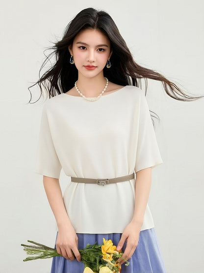 Women's Ice Silk Knit Top - Summer Loose Casual Short Sleeve T-Shirt