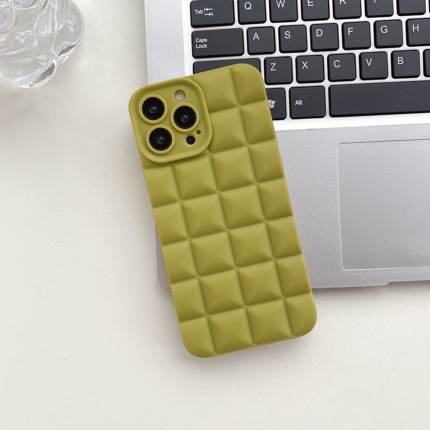 3D Stereo Lattice Puffer Phone Case for iPhone 14 Pro Max - Soft Silicone Geometric Protective Cover