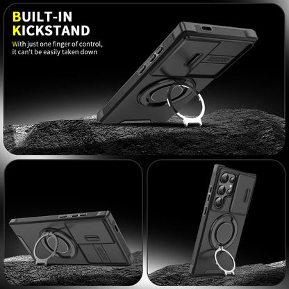 Samsung Galaxy Shockproof Armor Case - Rotating Ring Kickstand & Sliding Camera Lens Cover