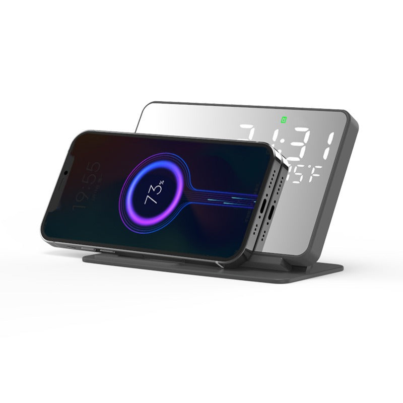 4-in-1 15W Fast Wireless Charging Station - Digital Alarm Clock with Temperature Display & Phone Charger