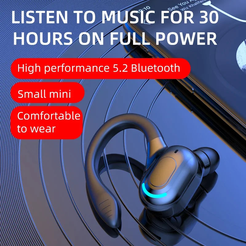 Single Ear Bluetooth Earphone - Wireless Ear-Hanging Business Headset with Noise Reduction & Waterproof Sports Design