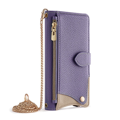 Crossbody Leather Wallet Case with Makeup Mirror & Card Holder for iPhone 17 16 15 14 Pro Max - Zipper Pocket Stand Cover