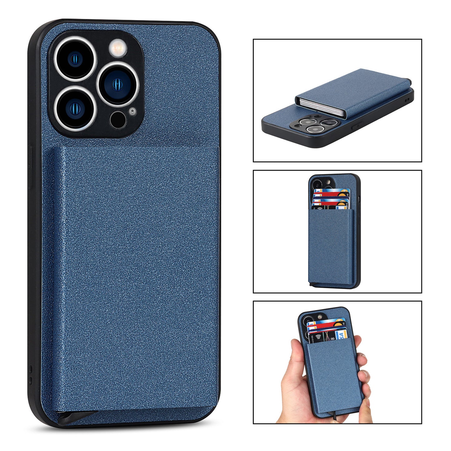 Aluminum Alloy Sliding Card Holder Wallet Case for iPhone 14 Pro Max 13 12 11 - Metal Back Cover