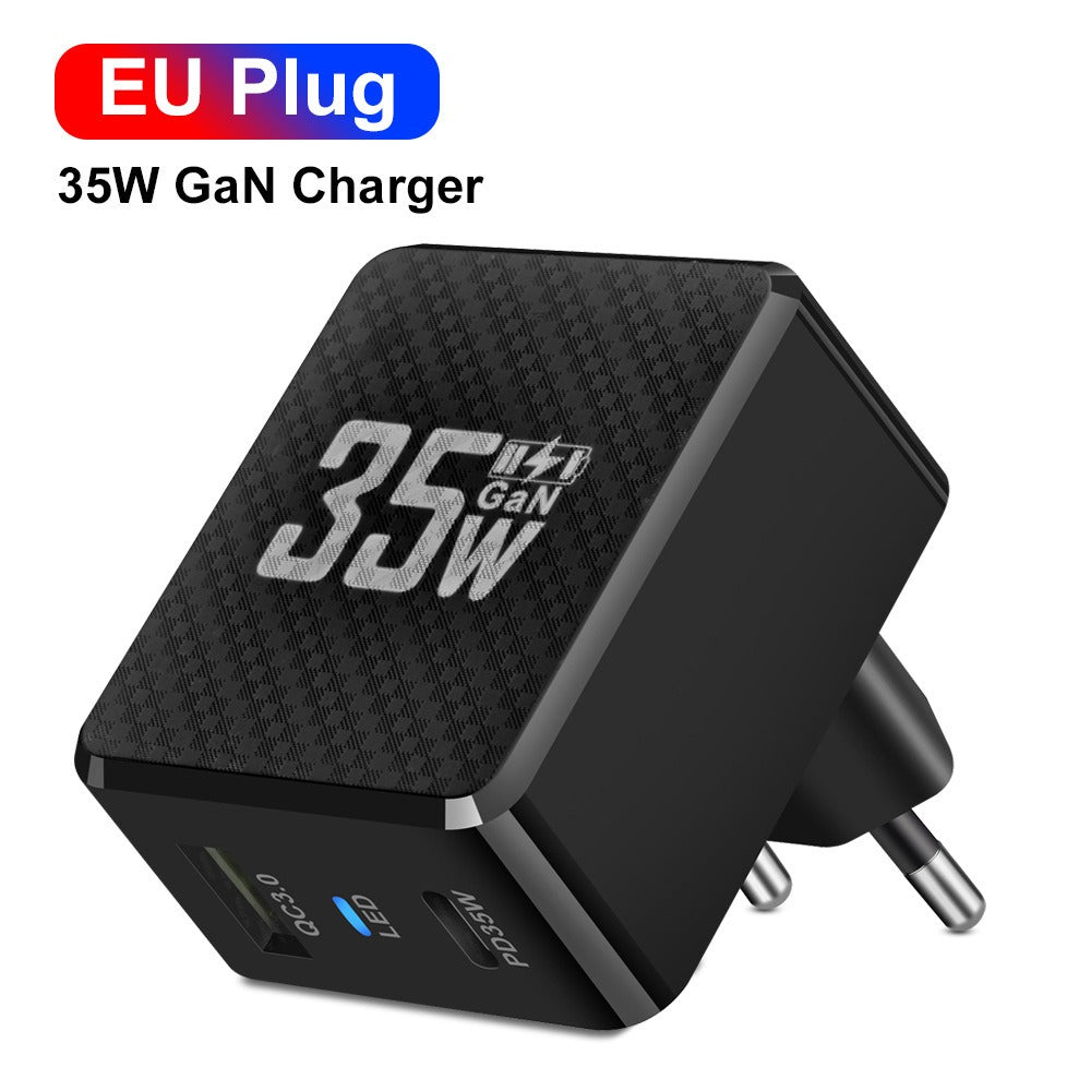 35W GaN Fast Wall Charger - QC3.0 & PD Dual-Port Power Adapter for Smartphones